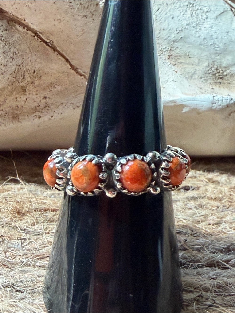 Sterling Silver Orange Mohave Stone Infinity Ring Band
